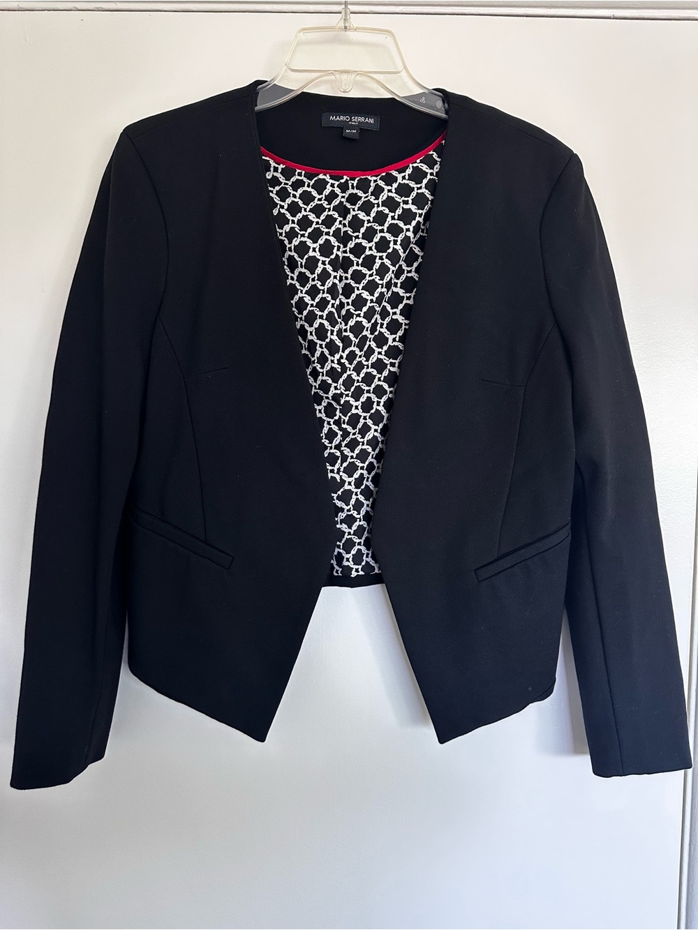 Mario Serrani Black Open-Front Blazer with Patterned Lining